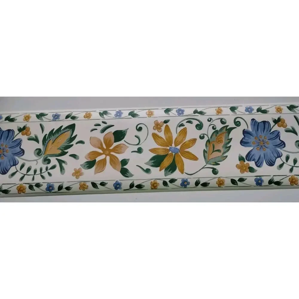 Norwall Pre-pasted Decorative Border - 5 yds - Yellow Blue Flowers -Green Leaves